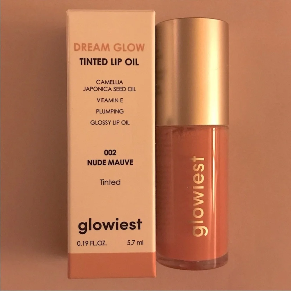 Glowiest Dream Glow Tinted Lip Oil 3-in-1 Formula in 002 Nude Mauve, 5.7 g